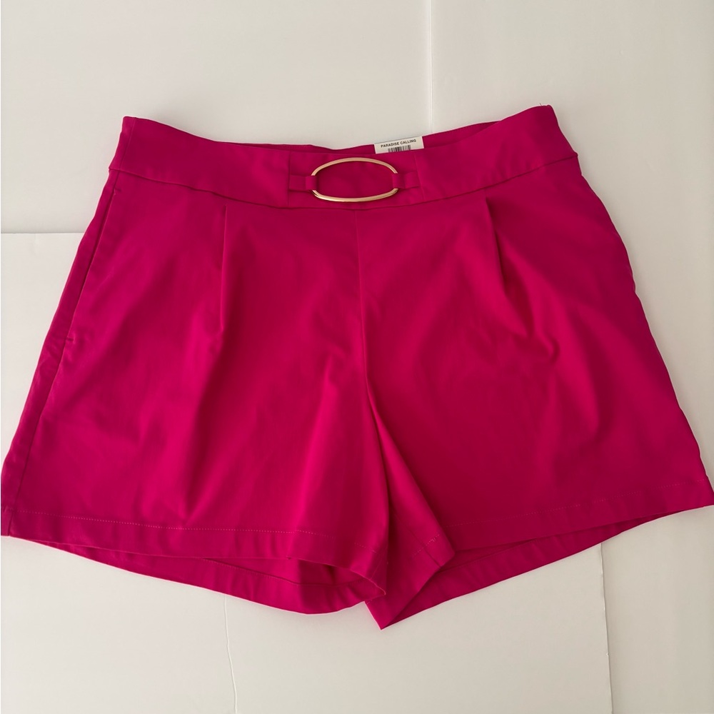 INC International Concepts High-Waist Shorts in Fuchsia with Gold Buckle